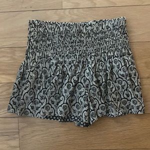 Isabel Marant Black and Cream Printed Smocked Waist Shorts
